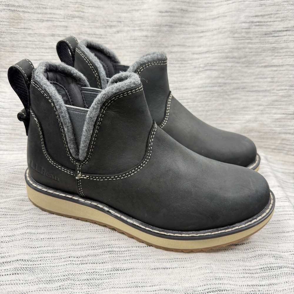 NEW LL Bean Stonington‎ Women's Black Pull On Leather Ankle Boot Size 6 WIDE